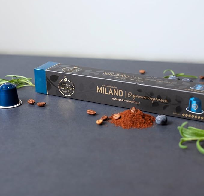 Milano Organic Italian Espresso | Pack of 5 - 50 Aluminum Capsules | 100% Arabica | Nespresso® Compatible | Eco-Friendly & Fairtrade Coffee - Milano Organic Italian Espresso, Aluminum Capsules, 100% Arabica, Nespresso Compatible, Eco-Friendly & Fairtrade Coffee