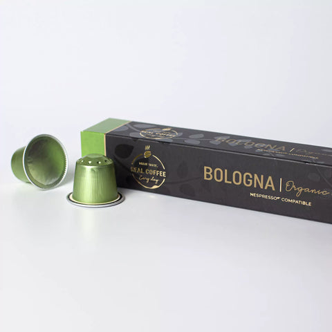 Bologna Organic Italian Espresso, Aluminum Capsules, 100% Arabica, Dark Roast, Nespresso Compatible, Eco-Friendly & Fairtrade