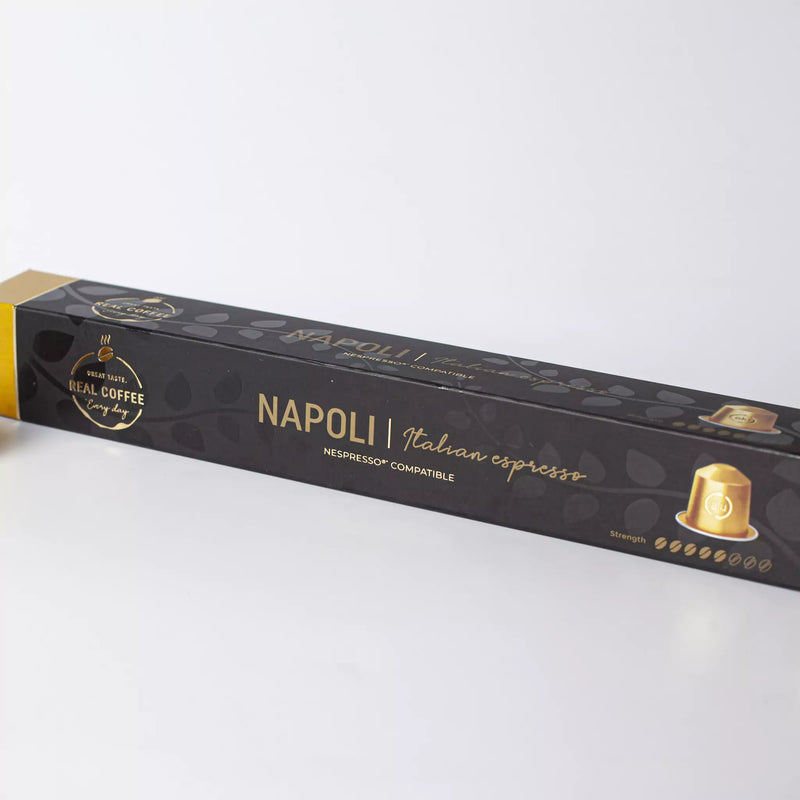 Napoli Espresso Coffee Capsules | Pack of 10 - 100 Aluminum Capsules | 100% Arabica | Nespresso® Compatible | Eco-Friendly & Fairtrade Coffee - Napoli Espresso Coffee Pods, Aluminum Capsules, 100% Arabica, Nespresso Compatible, Eco-Friendly & Fairtrade Coffee