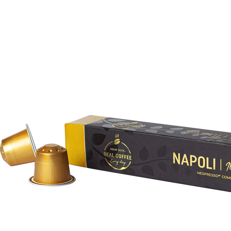 Napoli Espresso Coffee Capsules | Pack of 5 - 50 Aluminum Capsules | 100% Arabica | Nespresso® Compatible | Eco-Friendly & Fairtrade Coffee - Napoli Espresso Coffee Pods, Aluminum Capsules, 100% Arabica, Nespresso Compatible, Eco-Friendly & Fairtrade Coffee