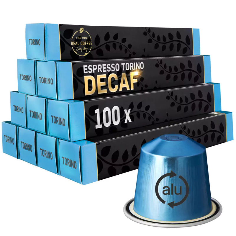 ‘Torino’ Decaf Italian Espresso | Pack of 10 - 100 Aluminum Capsules | 100% Arabica | Nespresso® Compatible | Fairtrade - Torino Decaf Italian Espresso, Pack of 10 - 100 Aluminum Capsules, 100% Arabica, Nespresso Compatible, Fairtrade