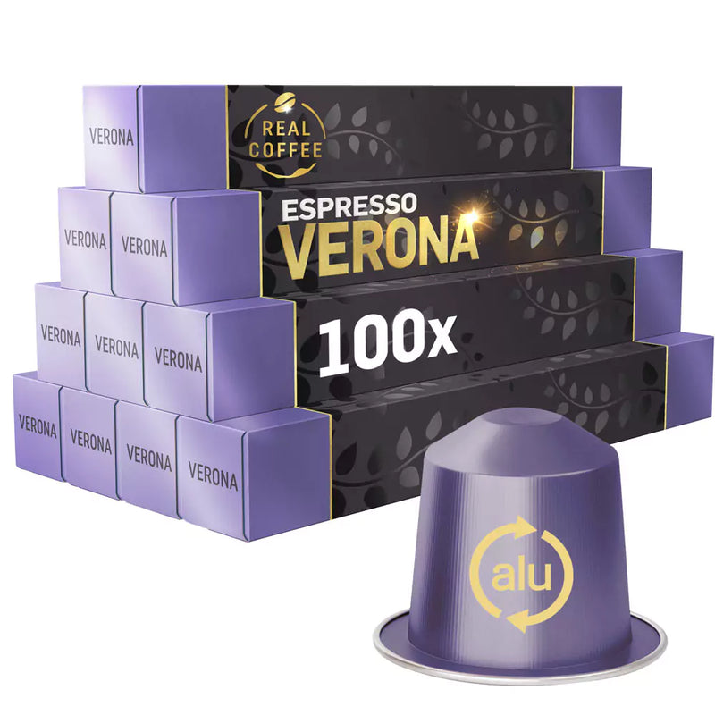 Verona Espresso Coffee Capsules | Pack of 10 - 100 Aluminum Capsules | 100% Arabica | Nespresso® Compatible | Eco-Friendly & Fairtrade Coffee - Verona Espresso Coffee Capsules, Pack of 10 - 100 Aluminum Capsules, 100% Arabica, Nespresso Compatible, Eco-Friendly & Fairtrade Coffee