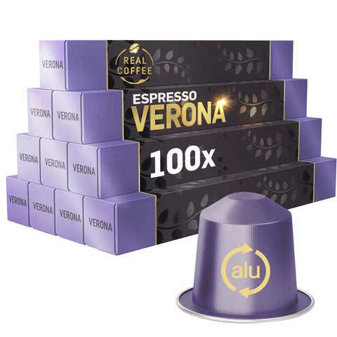 Verona Espresso Coffee Capsules, Pack of 10 - 100 Aluminum Capsules, 100% Arabica, Nespresso Compatible, Eco-Friendly & Fairtrade Coffee