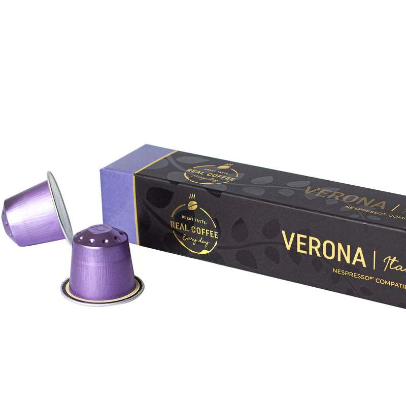 Verona Espresso Coffee Capsules | Pack of 10 - 100 Aluminum Capsules | 100% Arabica | Nespresso® Compatible | Eco-Friendly & Fairtrade Coffee - Verona Espresso Coffee Capsules, Aluminum Capsules, 100% Arabica, Nespresso Compatible, Eco-Friendly & Fairtrade Coffee